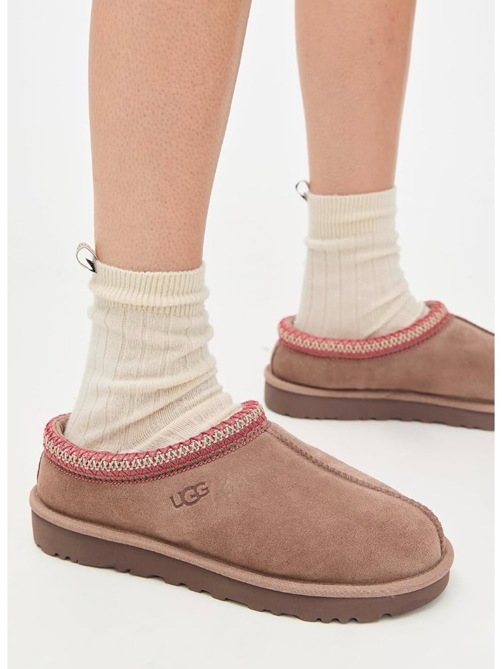 UGG Women's Chestnut Suede Slip-On Clog with Pink Trim Accent